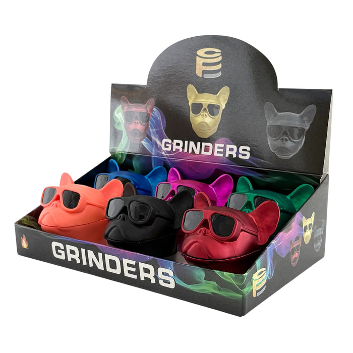 Bulldog Sunglasses Herb Grinders – Assorted Colors-6CT Display Pack Super Supplys Inc