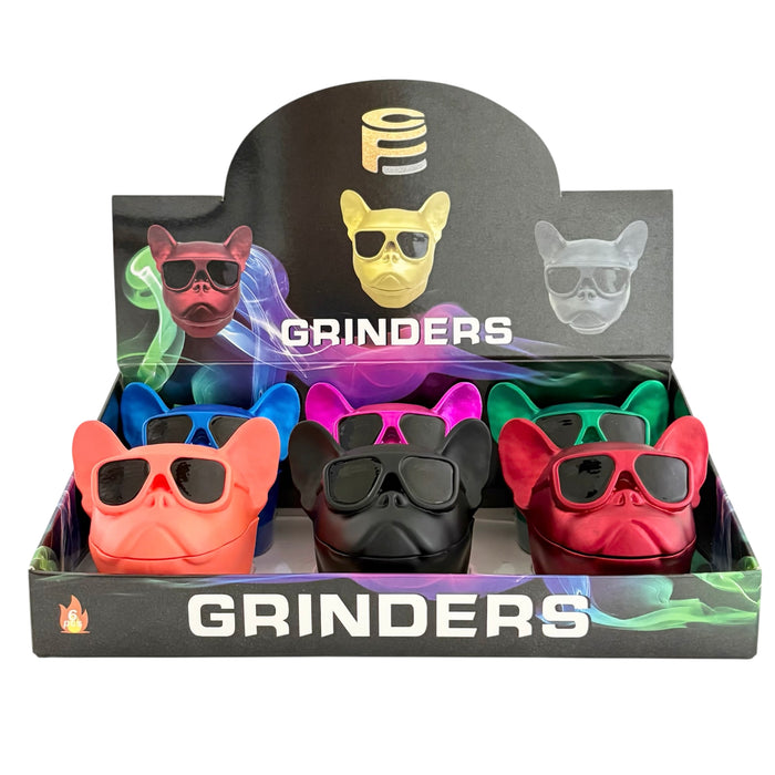 Bulldog Sunglasses Herb Grinders – Assorted Colors-6CT Display Pack Super Supplys Inc