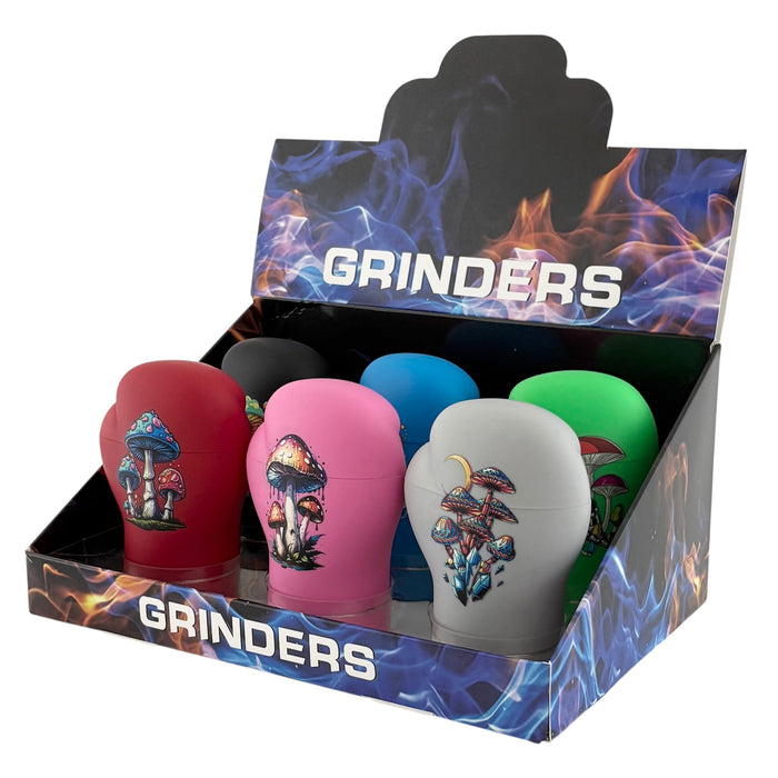 4-Piece Mushroom Boxing Glove Shaped Grinder – Assorted Colors - Display of 6 Display Pack Super Supplys Inc