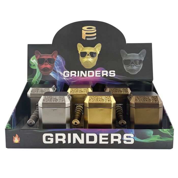 Hammer Style 4-Piece Metal Grinder with Built-In Pipe – Assorted Colors-6CT Display Pack Super Supplys Inc