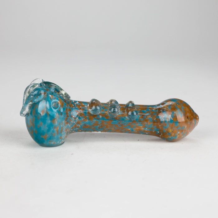 (2pc Set) 5" Peanut, three horns Multi Color Glass Pipe HALLO GLASS