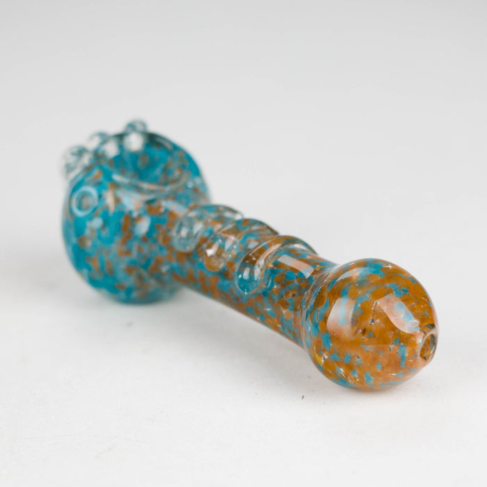 (2pc Set) 5" Peanut, three horns Multi Color Glass Pipe HALLO GLASS