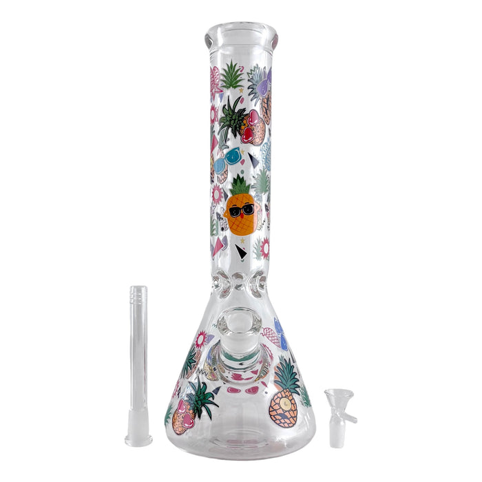 14" Glass Beaker Bong – 7mm Thick with Sticker Art Designs Glass Bong Super Supplys Inc