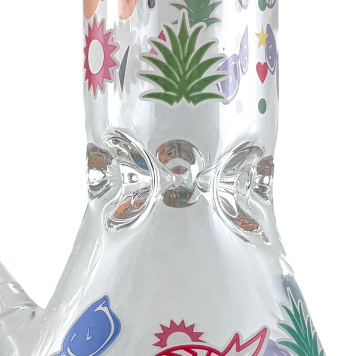 14" Glass Beaker Bong – 7mm Thick with Sticker Art Designs Glass Bong Super Supplys Inc