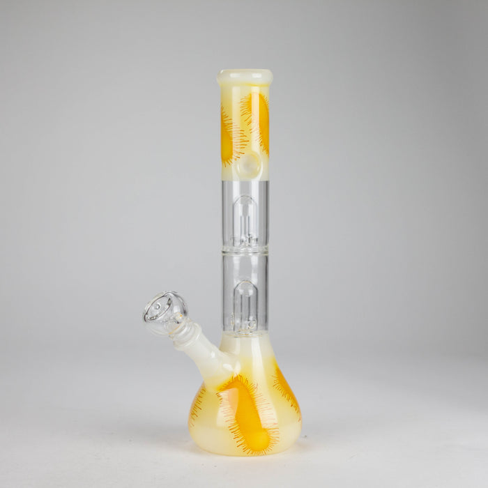 12" Double Perc Glass Water Bong – Fungus Design (Assorted Colors) Glass Bong RMG WHOLESALE