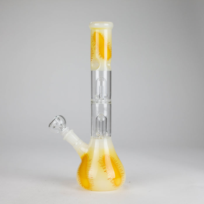 12" Double Perc Glass Water Bong – Fungus Design (Assorted Colors) Glass Bong RMG WHOLESALE