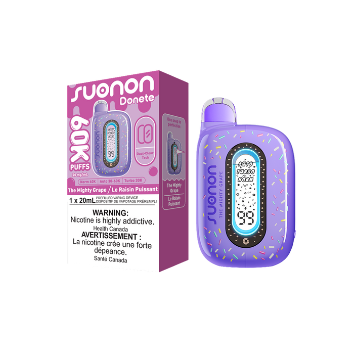 [ON] SUONON DONETE Disposable Vape – 60,000 Puffs, 20mL (Box of 5) Ontario Excise Tax TJ VAPE The Mighty Grape