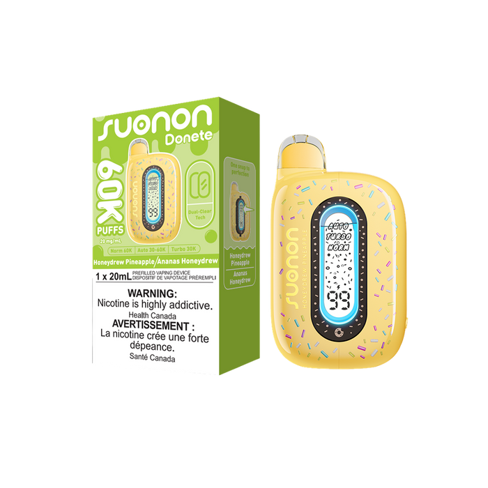 [ON] SUONON DONETE Disposable Vape – 60,000 Puffs, 20mL (Box of 5) Ontario Excise Tax TJ VAPE Honeydew Pineapple
