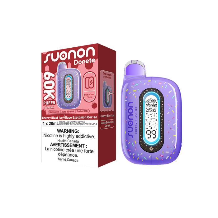 [ON] SUONON DONETE Disposable Vape – 60,000 Puffs, 20mL (Box of 5) Ontario Excise Tax TJ VAPE Cherry Blast Ice