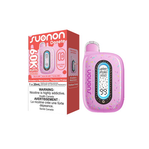 [ON] SUONON DONETE Disposable Vape – 60,000 Puffs, 20mL (Box of 5) Ontario Excise Tax TJ VAPE Strawberry Watermelon (0 mg Nic)