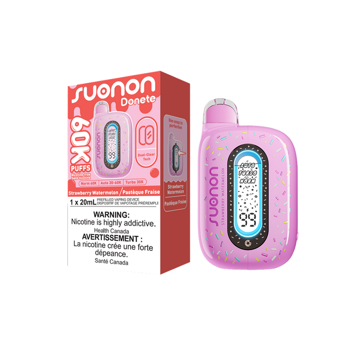 [ON] SUONON DONETE Disposable Vape – 60,000 Puffs, 20mL (Box of 5) Ontario Excise Tax TJ VAPE Strawberry Watermelon (0 mg Nic)