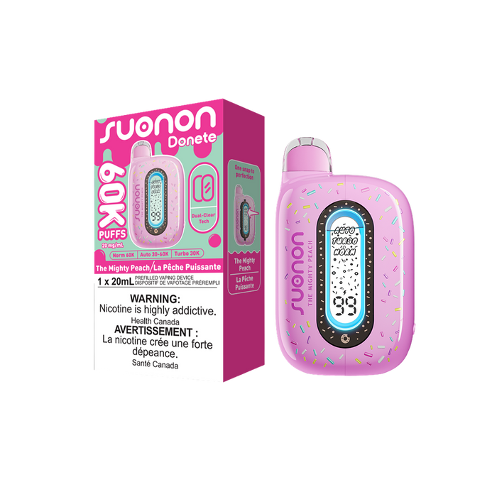 [ON] SUONON DONETE Disposable Vape – 60,000 Puffs, 20mL (Box of 5) Ontario Excise Tax TJ VAPE The Mighty Peach