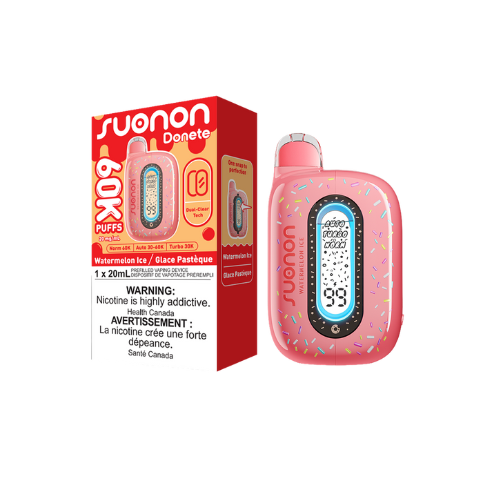 [ON] SUONON DONETE Disposable Vape – 60,000 Puffs, 20mL (Box of 5) Ontario Excise Tax TJ VAPE Watermelon Ice