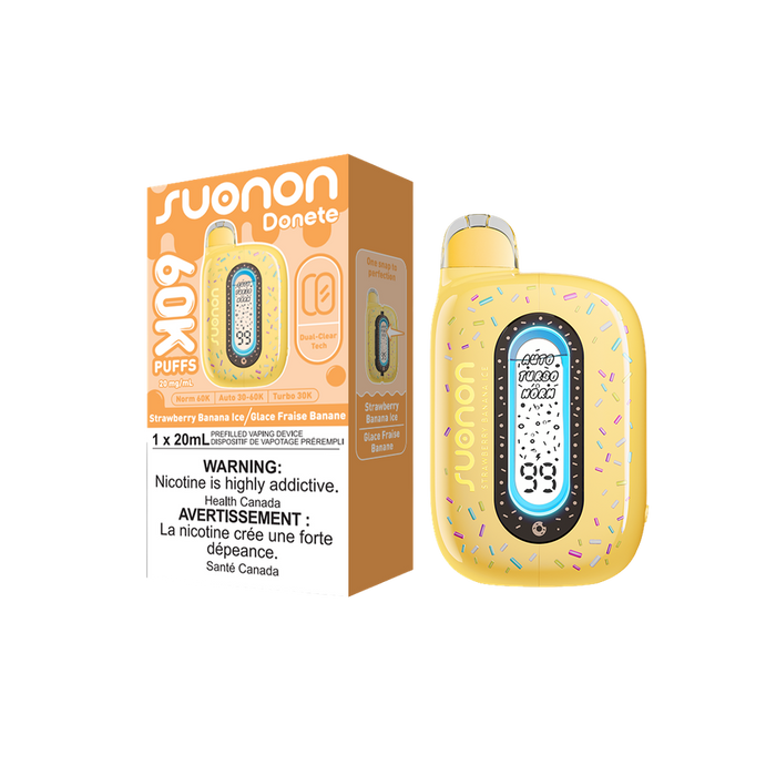 [ON] SUONON DONETE Disposable Vape – 60,000 Puffs, 20mL (Box of 5) Ontario Excise Tax TJ VAPE Strawberry Banana Ice