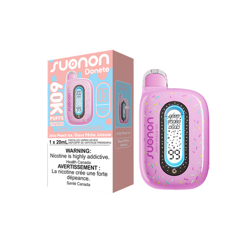 [CA] SUONON DONETE Disposable Vape – 60,000 Puffs, 20mL (Box of 5) Federal Excise Tax TJ VAPE Juicy Peach Ice (0 mg Nic)