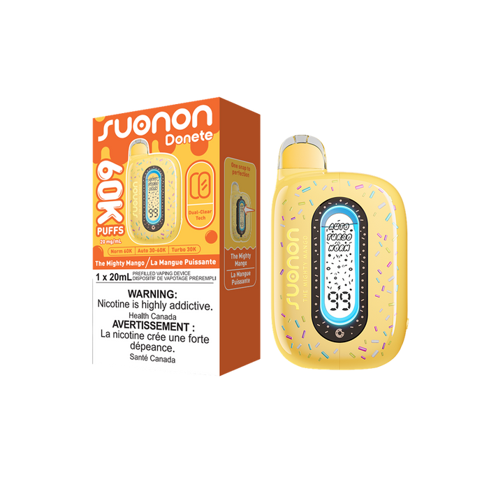 [CA] SUONON DONETE Disposable Vape – 60,000 Puffs, 20mL (Box of 5) Federal Excise Tax TJ VAPE The Mighty Mango