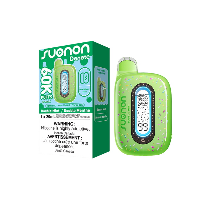 [CA] SUONON DONETE Disposable Vape – 60,000 Puffs, 20mL (Box of 5) Federal Excise Tax TJ VAPE Double Mint