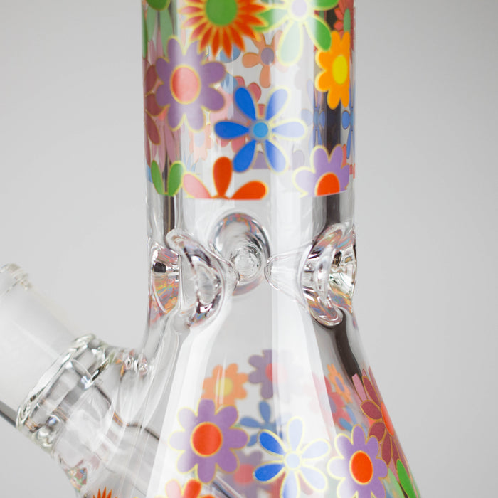 14″ 7mm Glass Beaker Bong with Assorted Flower Design & Ice Catcher Glass Bong 777 Smoke