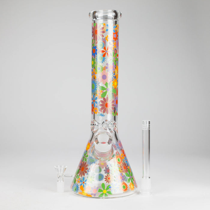 14″ 7mm Glass Beaker Bong with Assorted Flower Design & Ice Catcher Glass Bong 777 Smoke