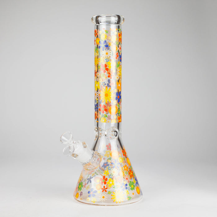 14″ 7mm Glass Beaker Bong with Assorted Flower Design & Ice Catcher Glass Bong 777 Smoke Design 2