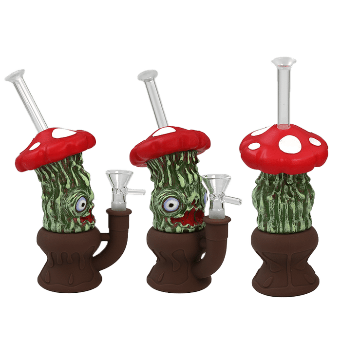 8″ Enameled Mushroom Bong [SMKZ165] Resin · Silicone · Plastic Bong Canadian Distributor Red
