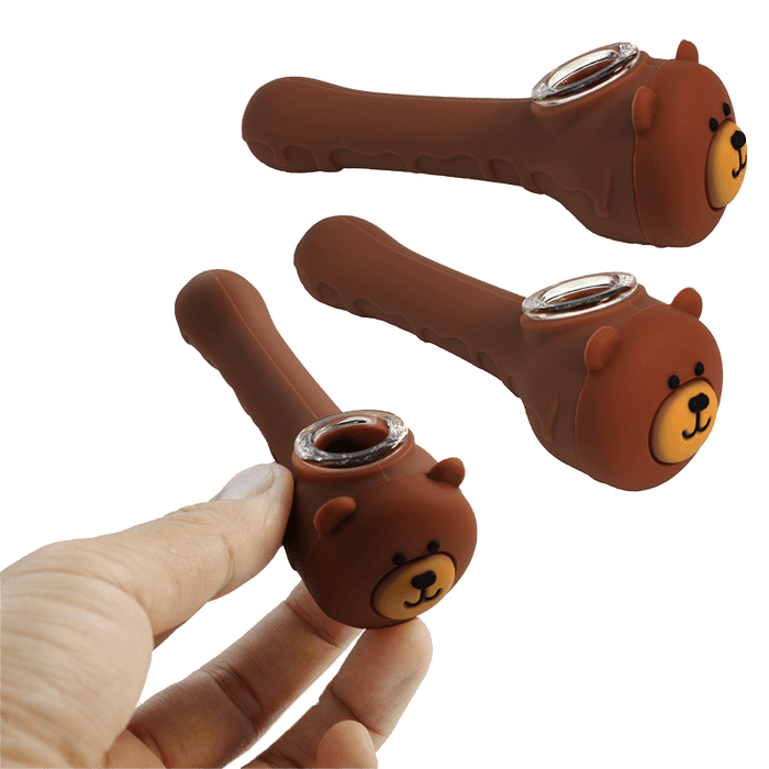 4″ Silicone Bear Hand Pipe – Brown [SMKZ171] Silicone Pipe Canadian Distributor