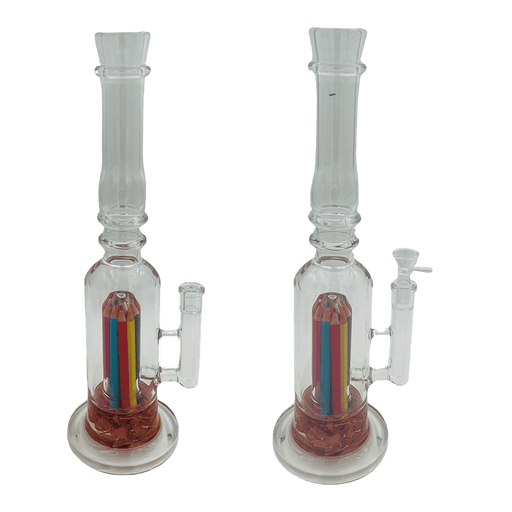 [4 Pack Bundle] 16" Assorted Center Piece Glass Waterpipe – 14mm Bowl Glass Bong ONE Art Sketch
