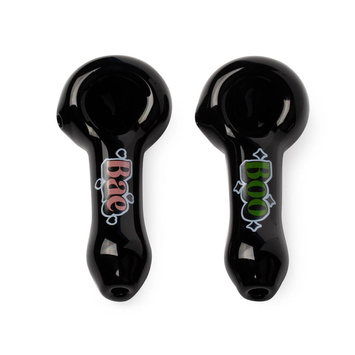 Red Eye Glass® | 3.75" Boo & Bae Spoon Hand Pipe 2 Pack W/Collectible Tin Glass Pipe West Coast Gifts