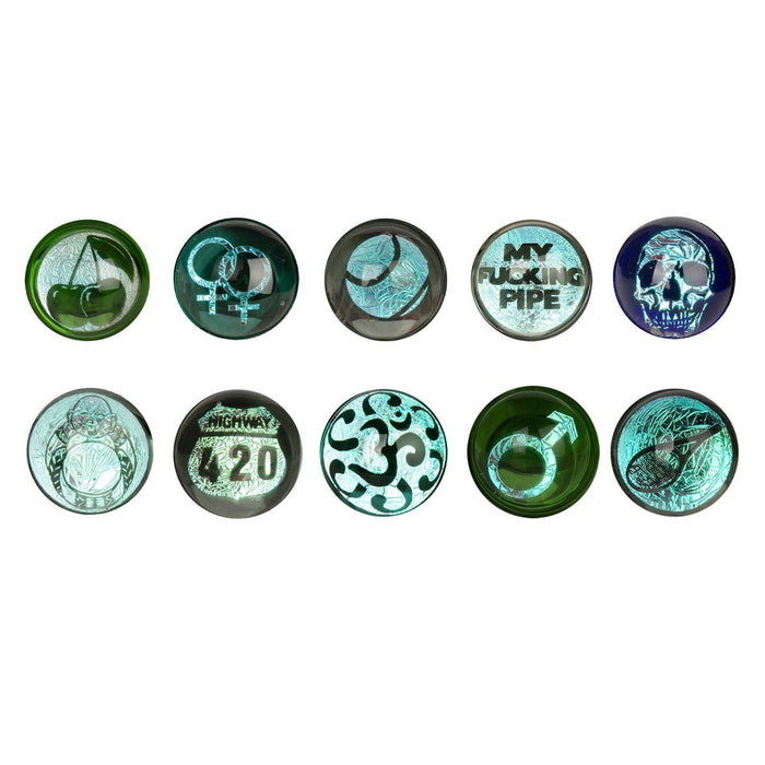 Red Eye Glass® | 3.75" Spoon Hand Pipe W/Ash Catcher Mouthpiece & Dichroic Image Marble (Assorted) Glass Pipe West Coast Gifts