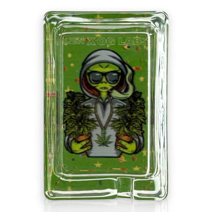 Green Planet Rectangle Glass Ashtrays – 6 Pack Display (85mm) Glass Ashtray Super Supplys Inc