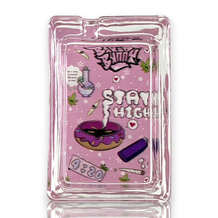 Green Planet Rectangle Glass Ashtrays – Pink Design Series (6 Pack Display) Glass Ashtray Super Supplys Inc