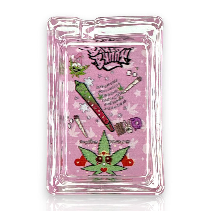 Green Planet Rectangle Glass Ashtrays – Pink Design Series (6 Pack Display) Glass Ashtray Super Supplys Inc