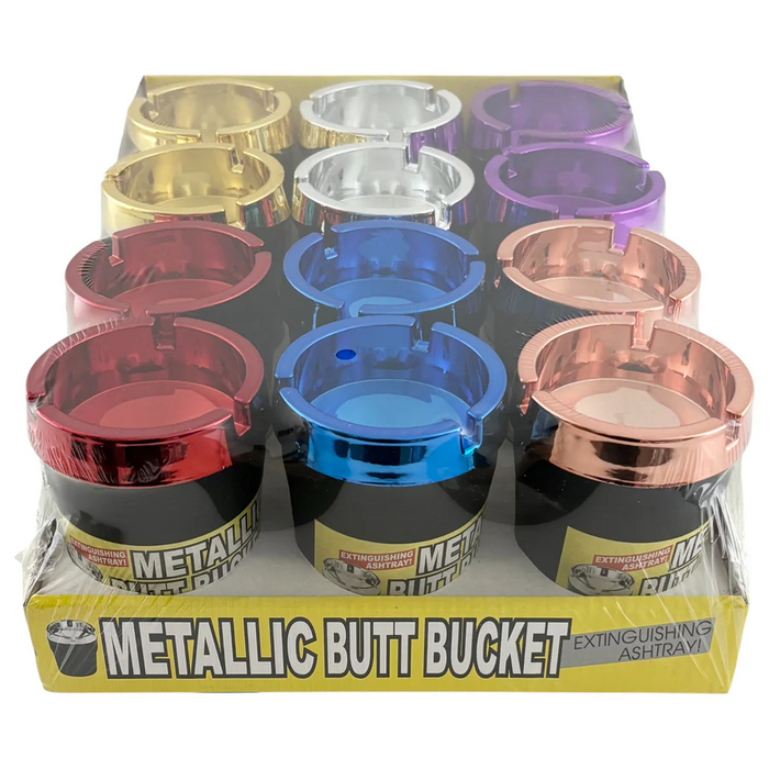 Metallic Cigarette Butt Buckets - 12PCS In Display Plastic Ashtray Super Supplys Inc
