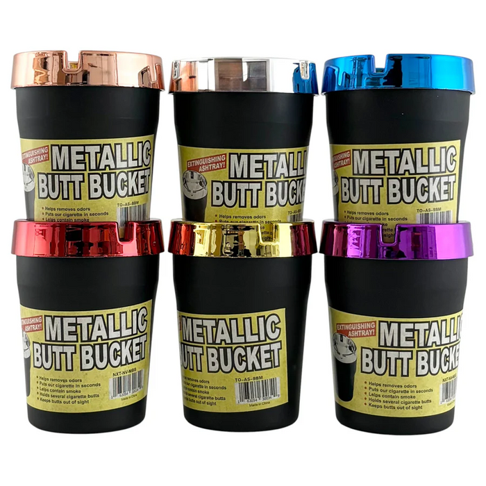 Metallic Cigarette Butt Buckets - 12PCS In Display Plastic Ashtray Super Supplys Inc