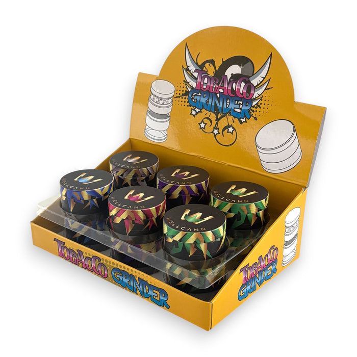 Wellcann | 50mm Metal Tobacco Grinders – 12-Piece Display Set Display Pack Super Supplys Inc