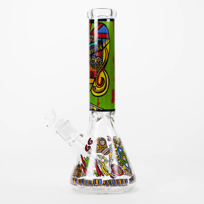 14" 7mm Glass Bong With Abstract Art Design