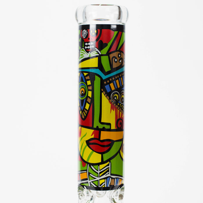 14" 7mm Glass Bong With Abstract Art Design