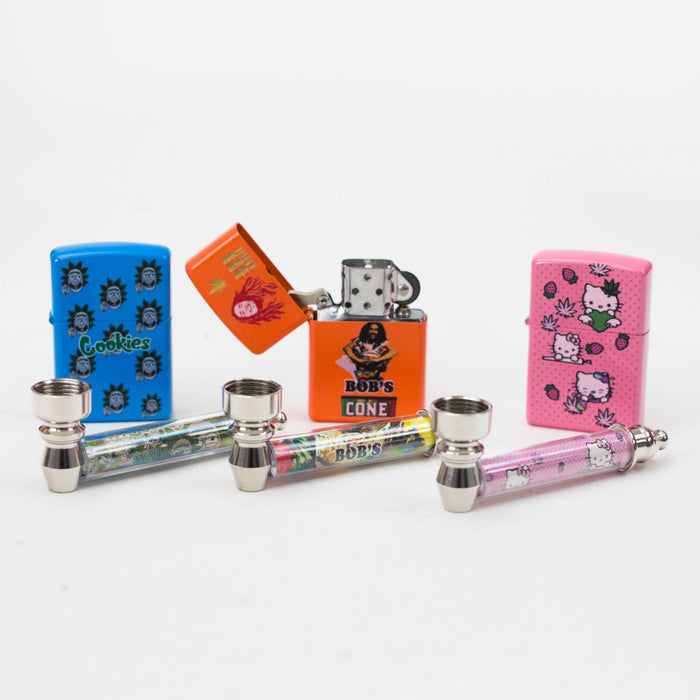 Metal Pipe & Zippo-Style Lighter Gift Set With Display Shelf – Box of 24