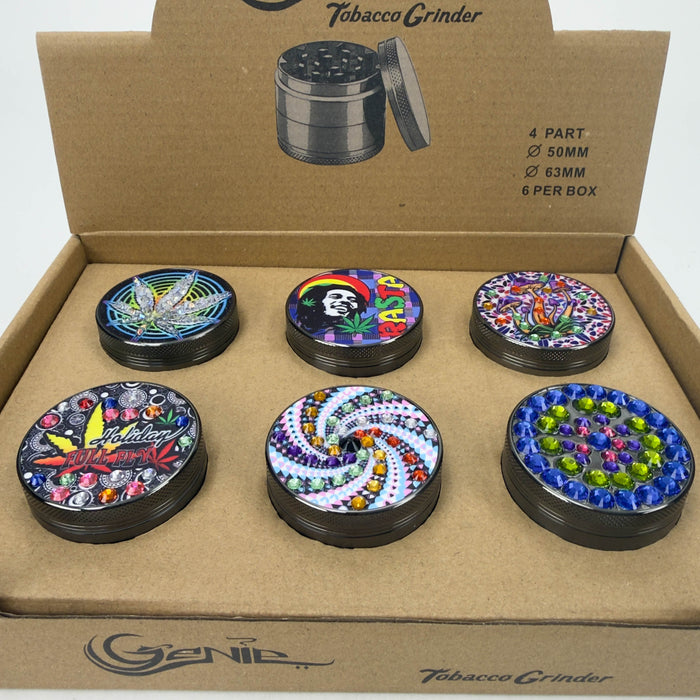 Genie | 4-Part 63mm 3D Decorative Grinder with rhinestones – Box of 6 [GR63]