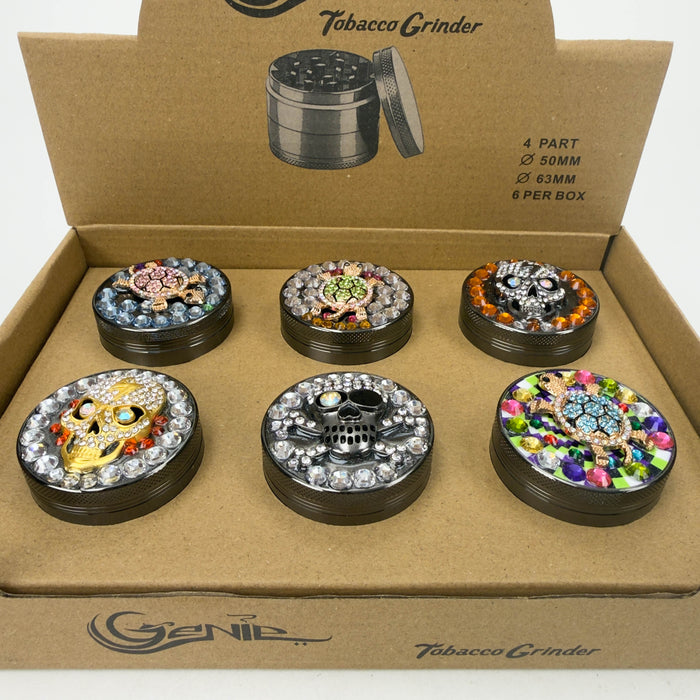 Genie | 4-Part 63mm 3D Decorative Grinder with rhinestones – Box of 6 [GR63]
