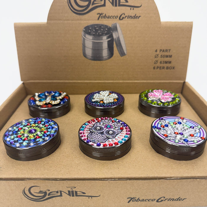 Genie | 4-Part 50mm 3D Grinder with Cubic Zirconia – Box of 6 [GR50]