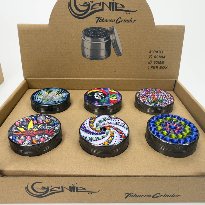 Genie | 4-Part 50mm 3D Grinder with Cubic Zirconia – Box of 6 [GR50]