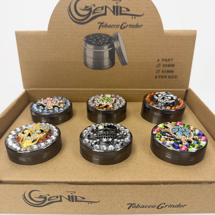 Genie | 4-Part 50mm 3D Grinder with Cubic Zirconia – Box of 6 [GR50]