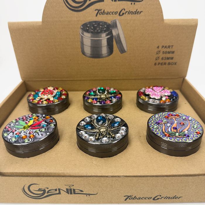Genie | 4-Part 50mm 3D Grinder with Cubic Zirconia – Box of 6 [GR50]