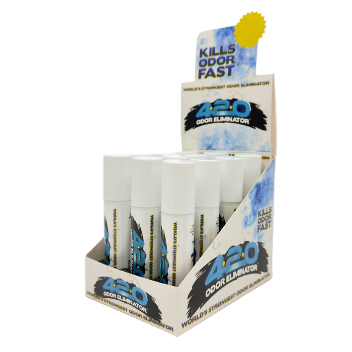 420 ODOR ELIMINATOR™ | 420 NEW CAR BLUE SPRAY – Box of 12 (1 oz) Odour Eliminator Spray LEHIGH WHOLESALE