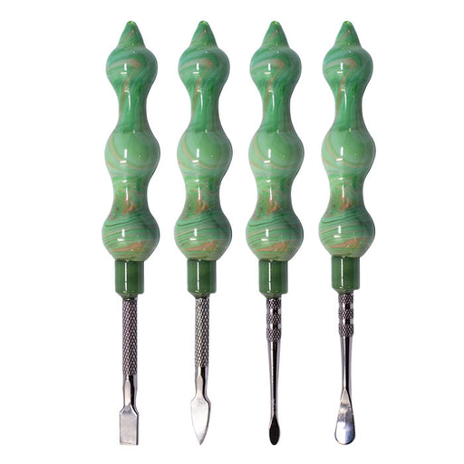 Assorted Design Green Swirly Dabbing Stick With Paddle Scooper - Set-4 Cap · Dabber · Insert · Clip · Nail Maple Craft Inc