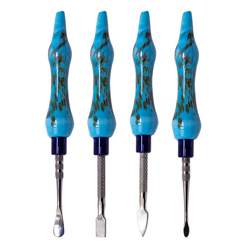 Assorted Design Light Blue 6 Inches Dabbing Stick With Round Scooper - Set-4 Cap · Dabber · Insert · Clip · Nail Maple Craft Inc