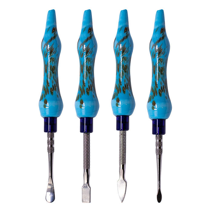 Assorted Design Light Blue 6 Inches Dabbing Stick With Round Scooper - Set-4 Cap · Dabber · Insert · Clip · Nail Maple Craft Inc