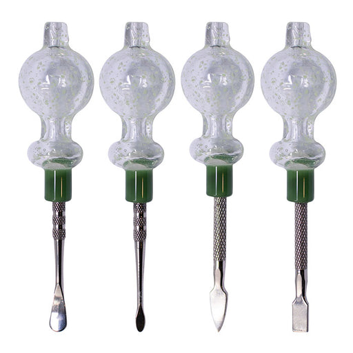 Assorted Design Clear Glow In The Dark Dabbing Stick and Carb Cap with Flat Scooper - Set-4 Cap · Dabber · Insert · Clip · Nail Maple Craft Inc