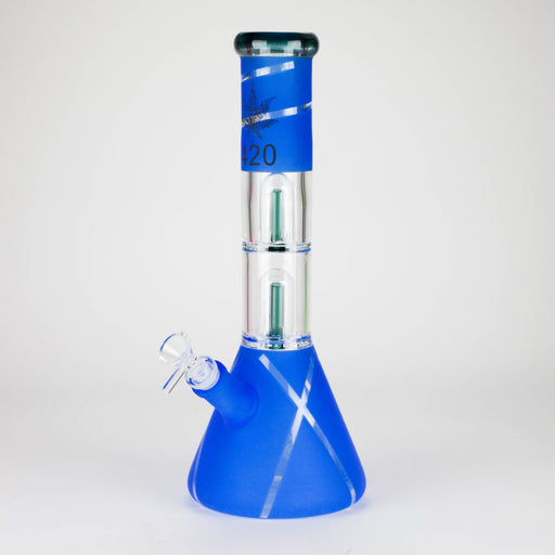 14" 7mm 420 Double Perc Fancy Glass Water Bong [FT1157AST] Glass Bong LEHIGH WHOLESALE Blue